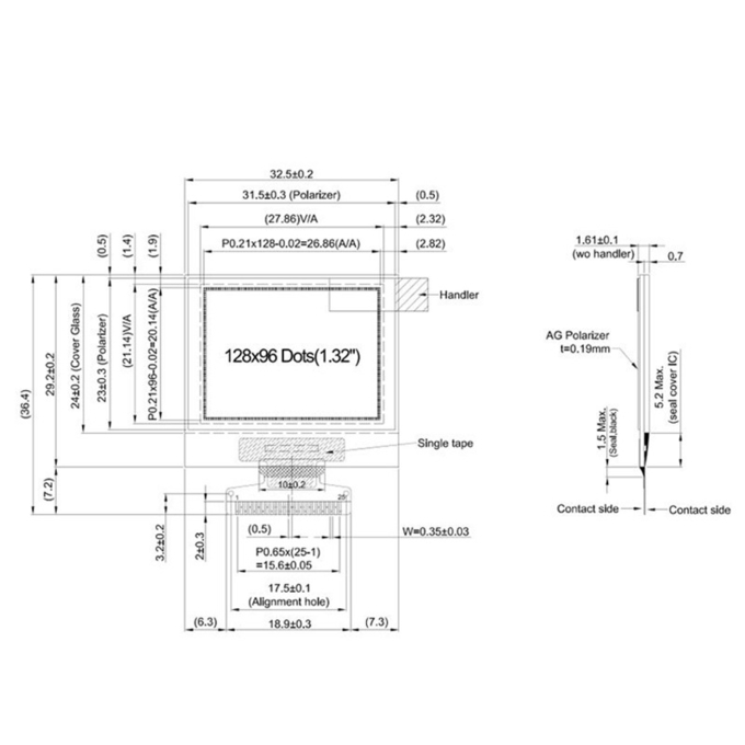 PMOLED Επίδειξη pin definition diagram