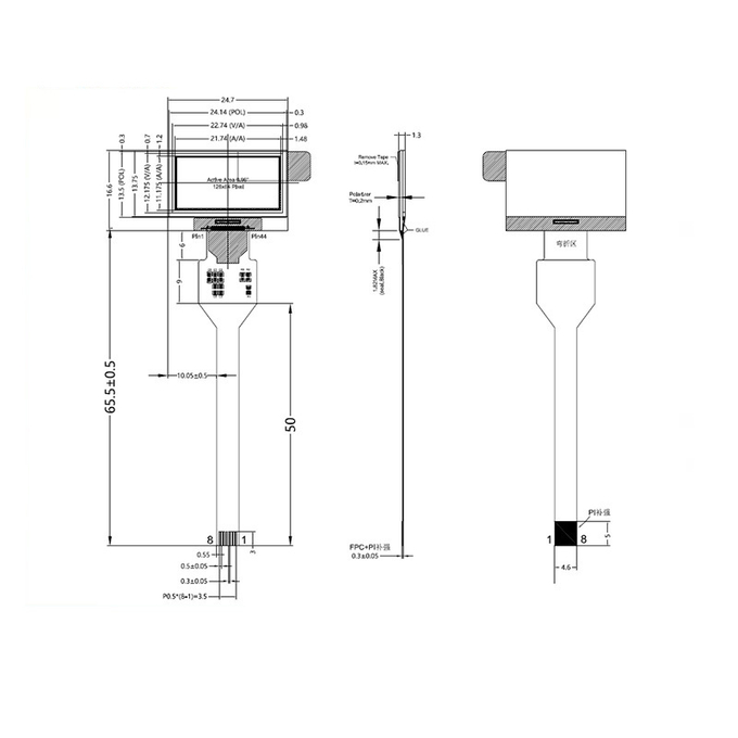 PMOLED แสดง pin definition diagram