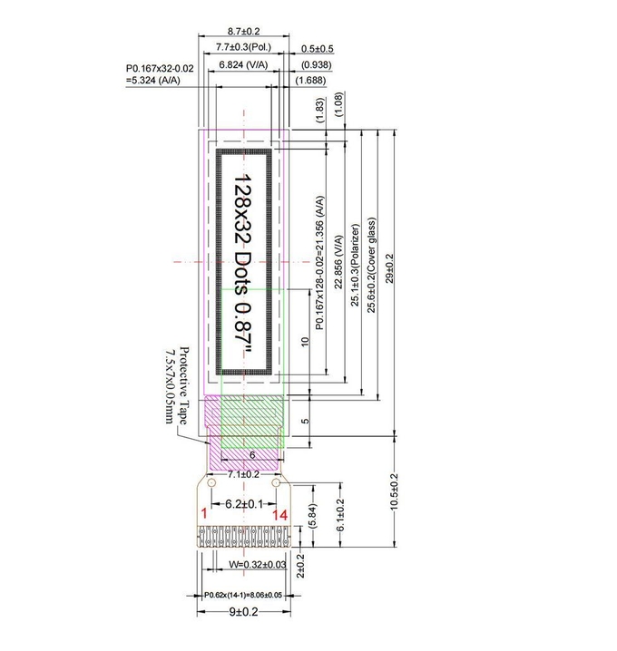 OLED แสดง pinout diagram